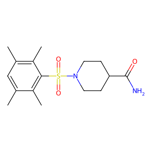 1-((2,3,5,6-Tetramethylphenyl)sulfonyl)piperidine-4-carboxamide structure
