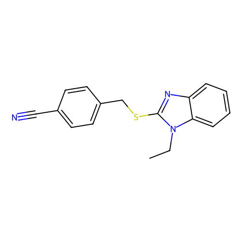 4-[(1-Ethylbenzimidazol-2-yl)sulfanylmethyl]benzonitrile structure