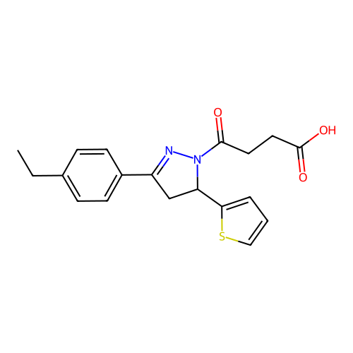 4-[3-(4-ethylphenyl)-5-(2-thienyl)-4,5-dihydro-1H-pyrazol-1-yl]-4-oxobutanoic acid structure