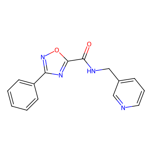 3-phenyl-N-(pyridin-3-ylmethyl)-1,2,4-oxadiazole-5-carboxamide structure