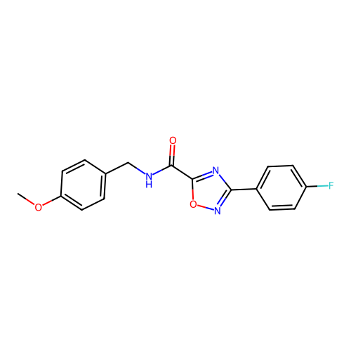3-(4-fluorophenyl)-N-(4-methoxybenzyl)-1,2,4-oxadiazole-5-carboxamide structure