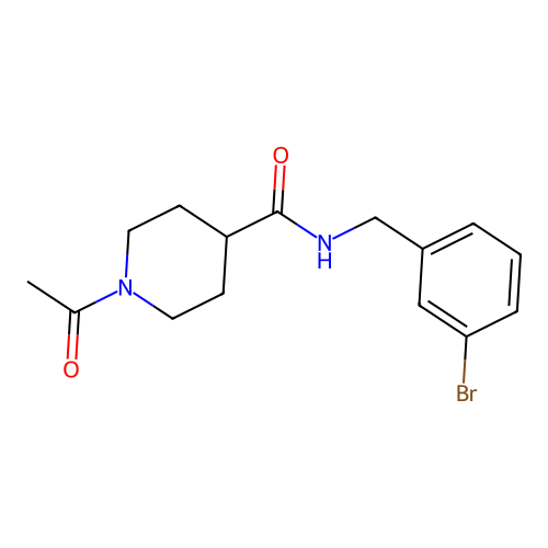 1-acetyl-N-[(3-bromophenyl)methyl]piperidine-4-carboxamide structure
