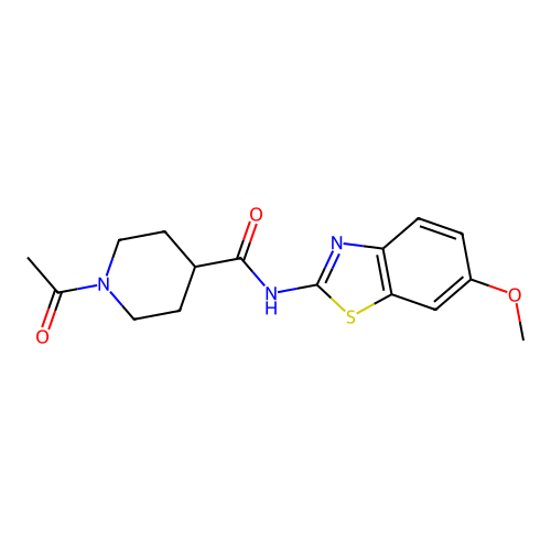 1-acetyl-N-(6-methoxy-1,3-benzothiazol-2-yl)piperidine-4-carboxamide structure