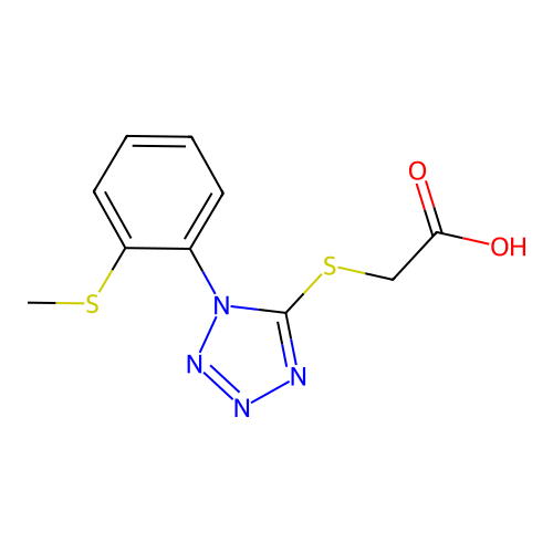 ({1-[2-(methylsulfanyl)phenyl]-1H-tetrazol-5-yl}sulfanyl)acetic acid structure