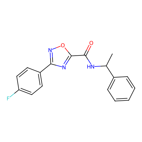 3-(4-fluorophenyl)-N-(1-phenylethyl)-1,2,4-oxadiazole-5-carboxamide structure