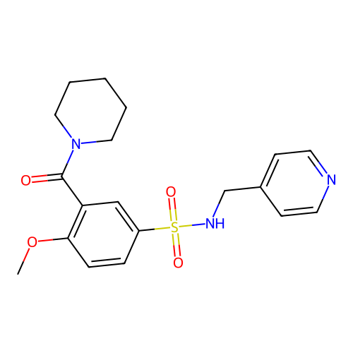 4-methoxy-3-(piperidine-1-carbonyl)-N-(pyridin-4-ylmethyl)benzenesulfonamide structure