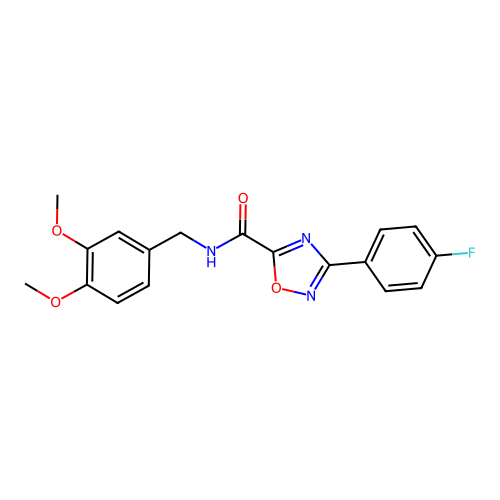 N-(3,4-dimethoxybenzyl)-3-(4-fluorophenyl)-1,2,4-oxadiazole-5-carboxamide structure