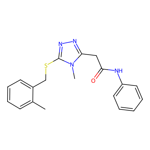 2-[4-methyl-5-[(2-methylphenyl)methylsulfanyl]-1,2,4-triazol-3-yl]-N-phenylacetamide structure
