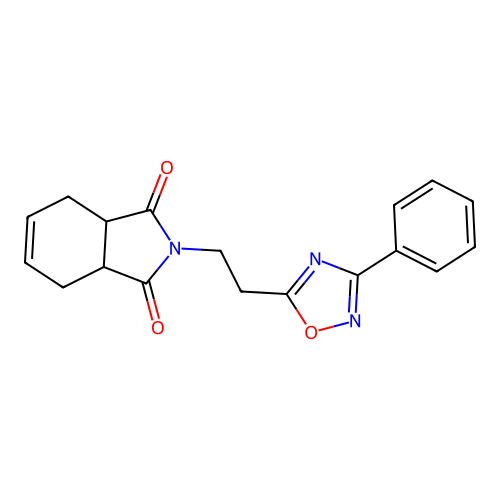 2-[2-(3-phenyl-1,2,4-oxadiazol-5-yl)ethyl]-3a,4,7,7a-tetrahydroisoindole-1,3-dione structure