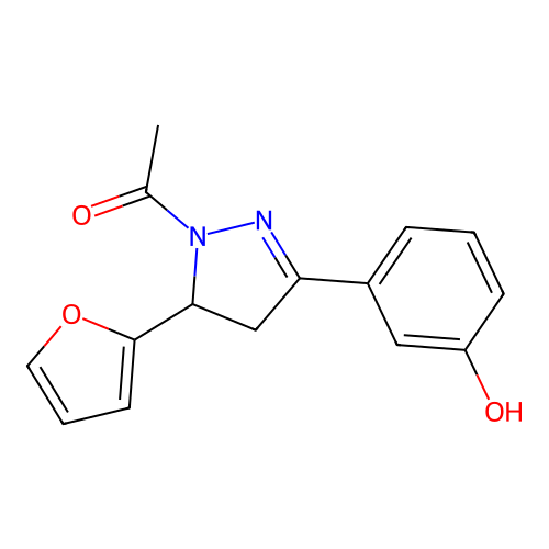 1-(5-(furan-2-yl)-3-(3-hydroxyphenyl)-4,5-dihydro-1H-pyrazol-1-yl)ethanone structure
