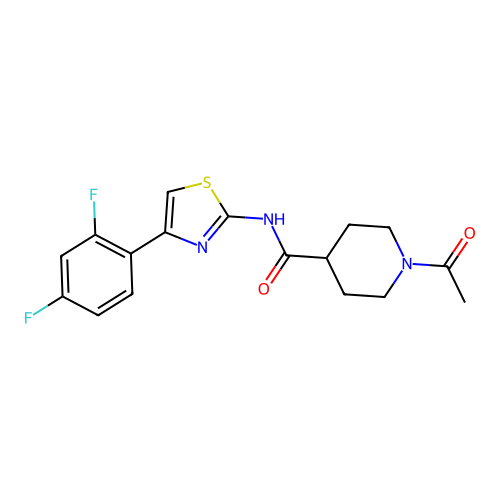 1-acetyl-N-[4-(2,4-difluorophenyl)-1,3-thiazol-2-yl]piperidine-4-carboxamide structure