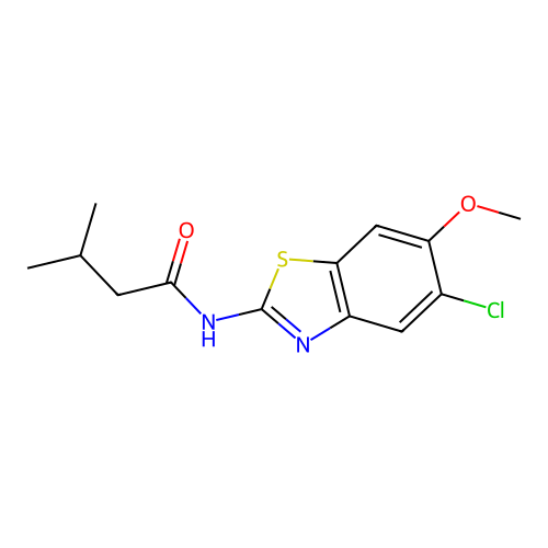 N-(5-chloro-6-methoxy-1,3-benzothiazol-2-yl)-3-methylbutanamide structure