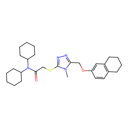 N,N-dicyclohexyl-2-({4-methyl-5-[(5,6,7,8-tetrahydronaphthalen-2-yloxy)methyl]-4H-1,2,4-triazol-3-yl}sulfanyl)acetamide structure