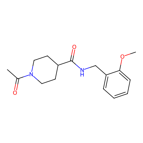 1-acetyl-N-[(2-methoxyphenyl)methyl]piperidine-4-carboxamide structure