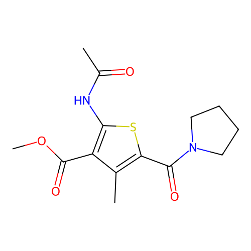 Methyl 2-acetamido-4-methyl-5-(pyrrolidine-1-carbonyl)thiophene-3-carboxylate structure