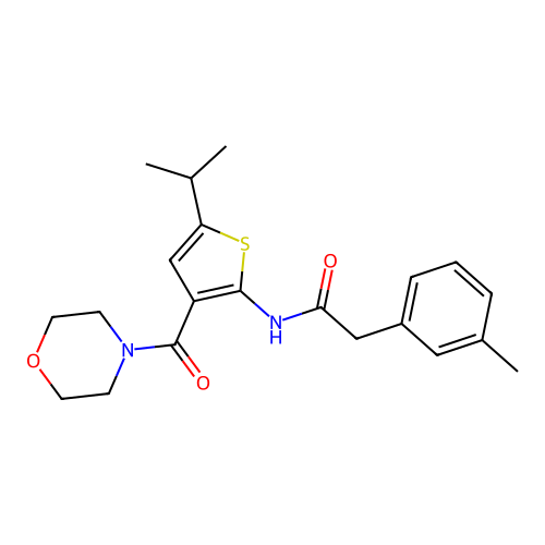 2-(3-methylphenyl)-N-[3-(morpholine-4-carbonyl)-5-propan-2-ylthiophen-2-yl]acetamide structure