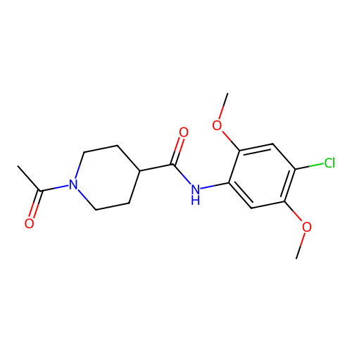 1-acetyl-N-(4-chloro-2,5-dimethoxyphenyl)piperidine-4-carboxamide structure