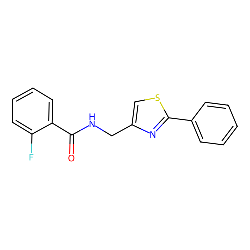 2-fluoro-N-[(2-phenyl-1,3-thiazol-4-yl)methyl]benzamide structure