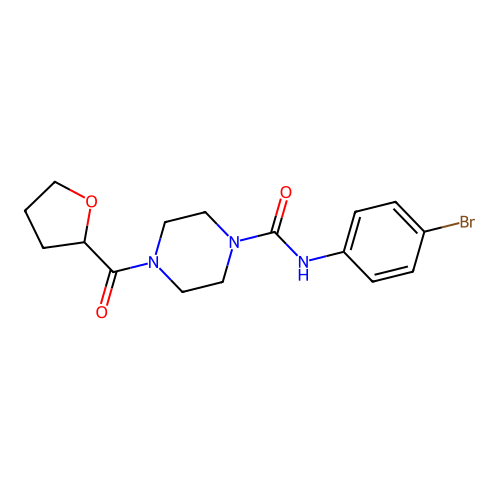 N-(4-bromophenyl)-4-(oxolane-2-carbonyl)piperazine-1-carboxamide structure