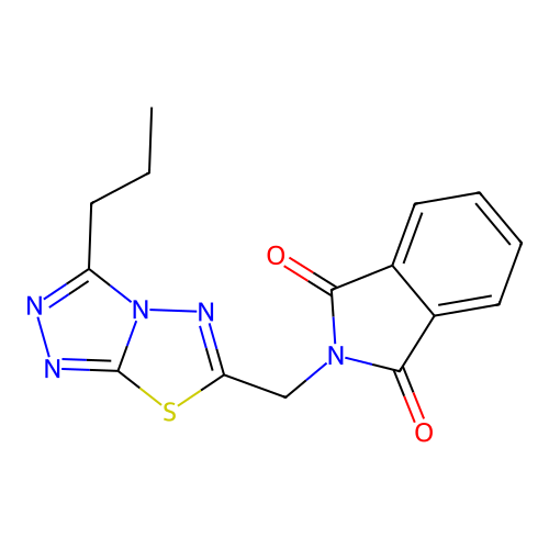 2-[(3-propyl-[1,2,4]triazolo[3,4-b][1,3,4]thiadiazol-6-yl)methyl]isoindole-1,3-dione structure