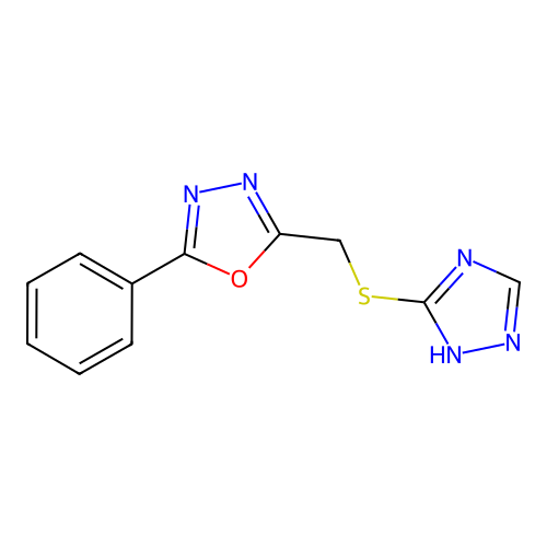 (5-phenyl-1,3,4-oxadiazol-2-yl)methyl 1H-1,2,4-triazol-5-yl sulfide structure
