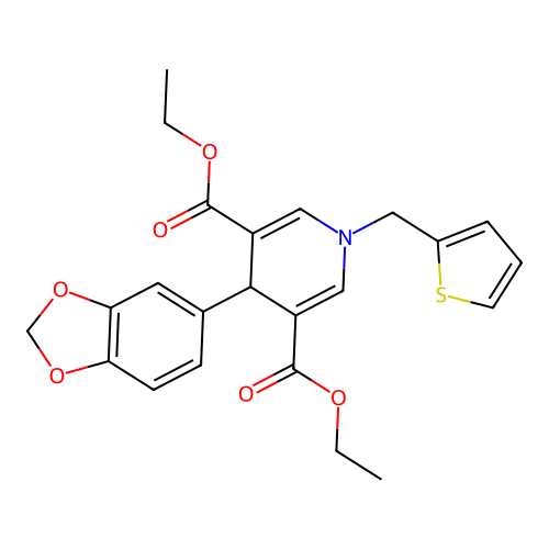 diethyl 4-(1,3-benzodioxol-5-yl)-1-(thiophen-2-ylmethyl)-4H-pyridine-3,5-dicarboxylate structure