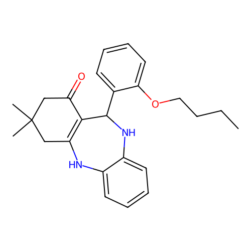 6-(2-butoxyphenyl)-9,9-dimethyl-6,8,10,11-tetrahydro-5H-benzo[b][1,4]benzodiazepin-7-one structure