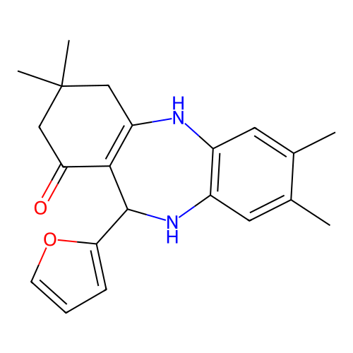 6-(furan-2-yl)-2,3,9,9-tetramethyl-6,8,10,11-tetrahydro-5H-benzo[b][1,4]benzodiazepin-7-one structure