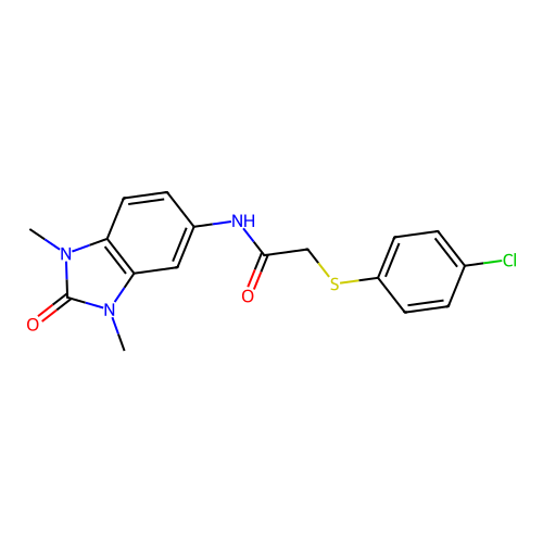2-[(4-chlorophenyl)sulfanyl]-N-(1,3-dimethyl-2-oxo-2,3-dihydro-1H-benzimidazol-5-yl)acetamide structure