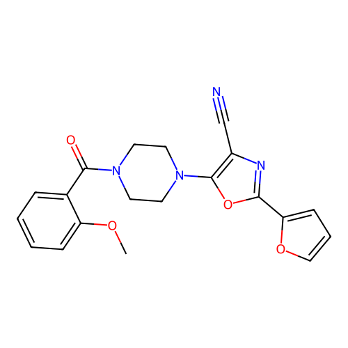 2-(Furan-2-yl)-5-(4-(2-methoxybenzoyl)piperazin-1-yl)oxazole-4-carbonitrile structure