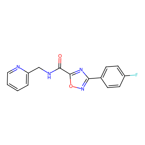 3-(4-fluorophenyl)-N-(pyridin-2-ylmethyl)-1,2,4-oxadiazole-5-carboxamide structure