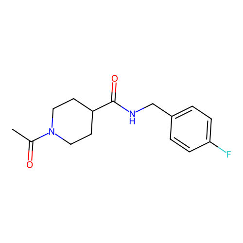 1-acetyl-N-[(4-fluorophenyl)methyl]piperidine-4-carboxamide structure