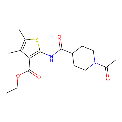 ethyl 2-(1-acetylpiperidine-4-carboxamido)-4,5-dimethylthiophene-3-carboxylate structure