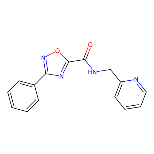3-phenyl-N-(pyridin-2-ylmethyl)-1,2,4-oxadiazole-5-carboxamide structure