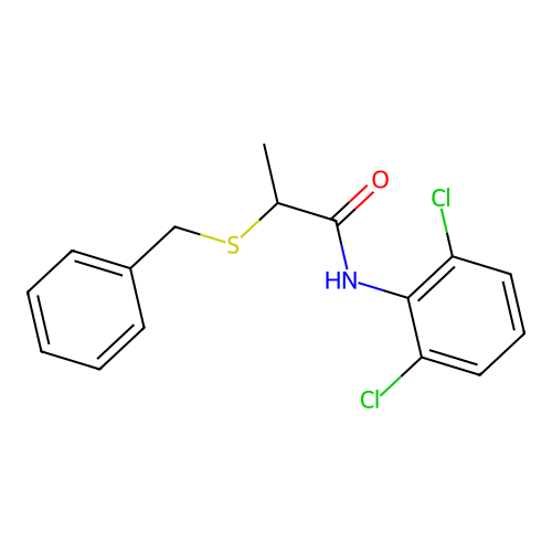 2-benzylsulfanyl-N-(2,6-dichlorophenyl)propanamide structure
