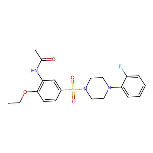 N-[2-ethoxy-5-[4-(2-fluorophenyl)piperazin-1-yl]sulfonylphenyl]acetamide structure