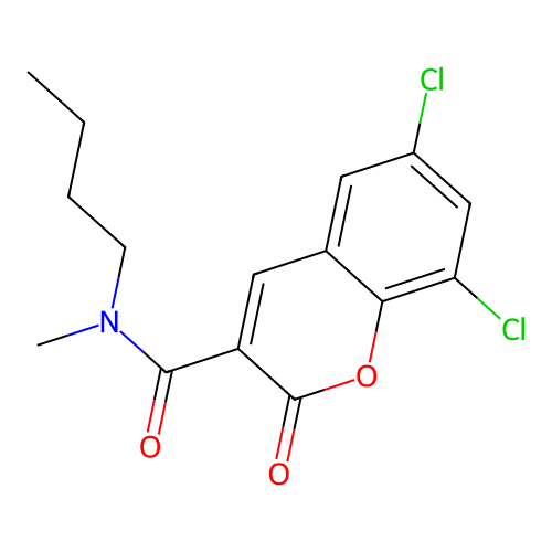N-butyl-6,8-dichloro-N-methyl-2-oxo-2H-chromene-3-carboxamide structure