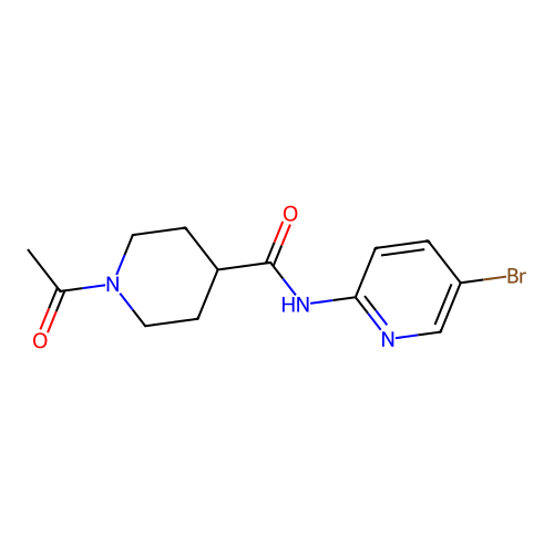 1-acetyl-N-(5-bromopyridin-2-yl)piperidine-4-carboxamide structure