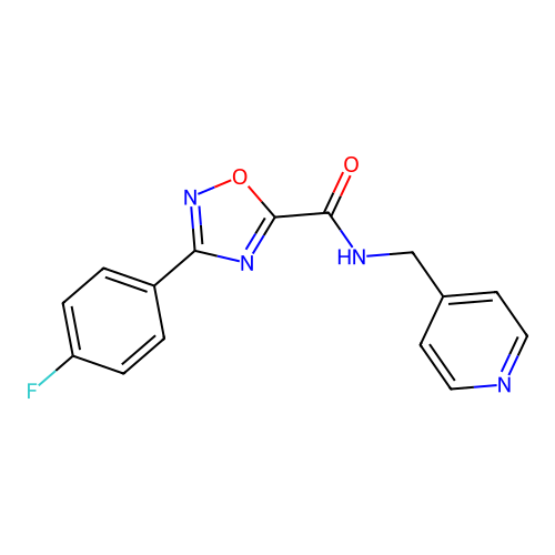 3-(4-fluorophenyl)-N-(pyridin-4-ylmethyl)-1,2,4-oxadiazole-5-carboxamide structure
