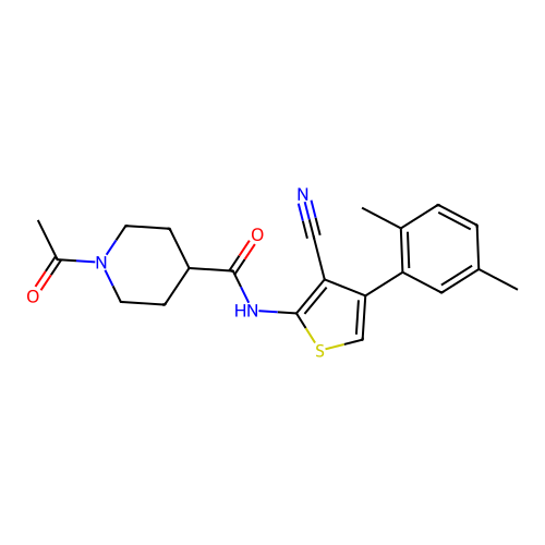 1-acetyl-N-[3-cyano-4-(2,5-dimethylphenyl)thiophen-2-yl]piperidine-4-carboxamide structure