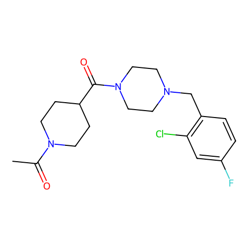 1-[4-[4-[(2-chloro-4-fluorophenyl)methyl]piperazine-1-carbonyl]piperidin-1-yl]ethanone structure