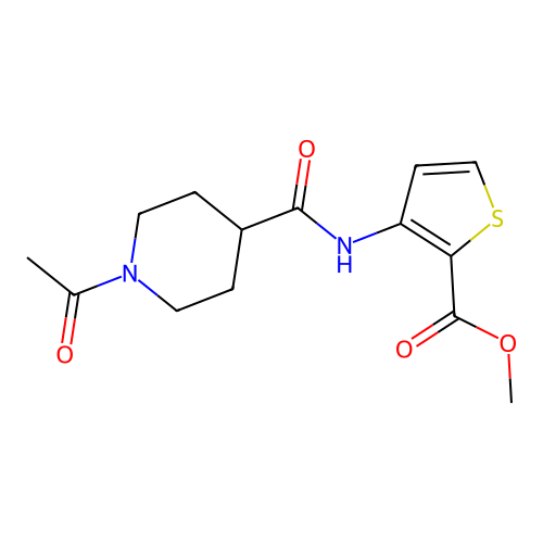 Methyl 3-[(1-acetyl-4-piperidyl)carbonylamino]thiophene-2-carboxylate structure