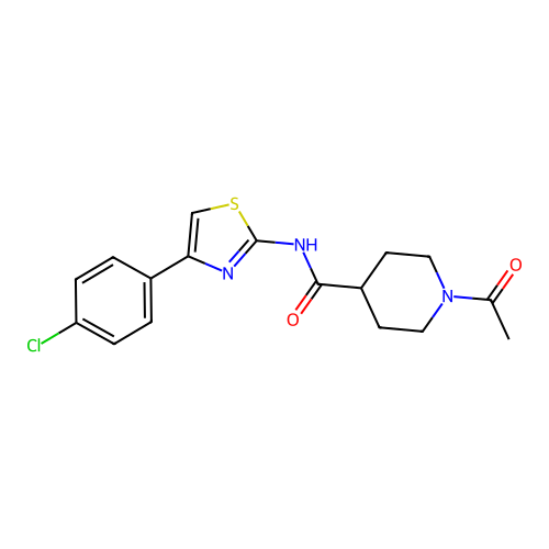 1-acetyl-N-[4-(4-chlorophenyl)-1,3-thiazol-2-yl]piperidine-4-carboxamide structure