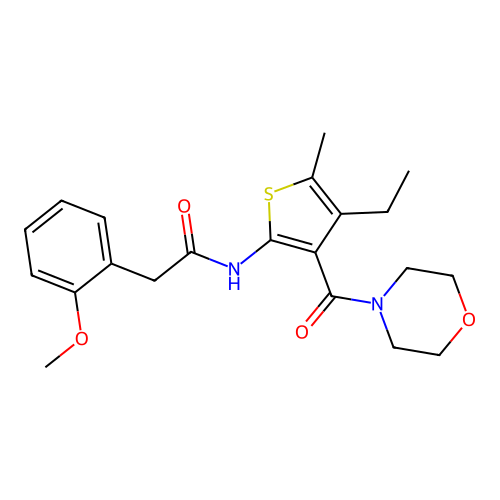 N-[4-ethyl-5-methyl-3-(morpholine-4-carbonyl)thiophen-2-yl]-2-(2-methoxyphenyl)acetamide structure
