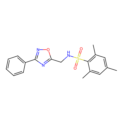 2,4,6-trimethyl-N-[(3-phenyl-1,2,4-oxadiazol-5-yl)methyl]benzenesulfonamide structure