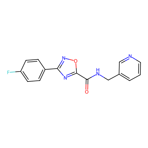 3-(4-fluorophenyl)-N-(pyridin-3-ylmethyl)-1,2,4-oxadiazole-5-carboxamide structure