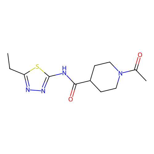 1-acetyl-N-(5-ethyl-1,3,4-thiadiazol-2-yl)piperidine-4-carboxamide structure