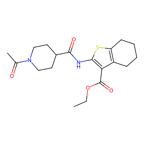 ethyl 2-(1-acetylpiperidine-4-carboxamido)-4,5,6,7-tetrahydrobenzo[b]thiophene-3-carboxylate structure