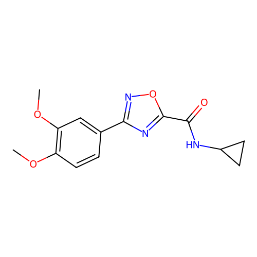 N-cyclopropyl-3-(3,4-dimethoxyphenyl)-1,2,4-oxadiazole-5-carboxamide structure