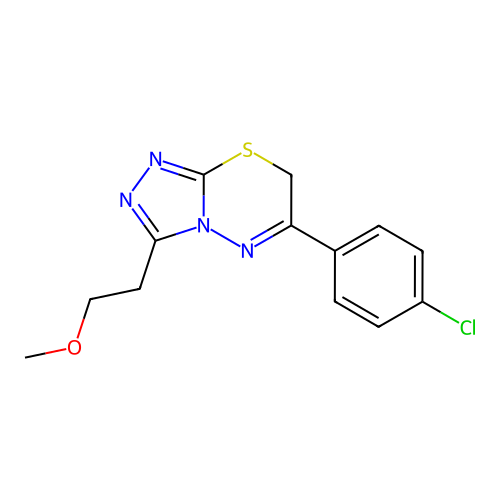 6-(4-chlorophenyl)-3-(2-methoxyethyl)-7H-[1,2,4]triazolo[3,4-b][1,3,4]thiadiazine structure